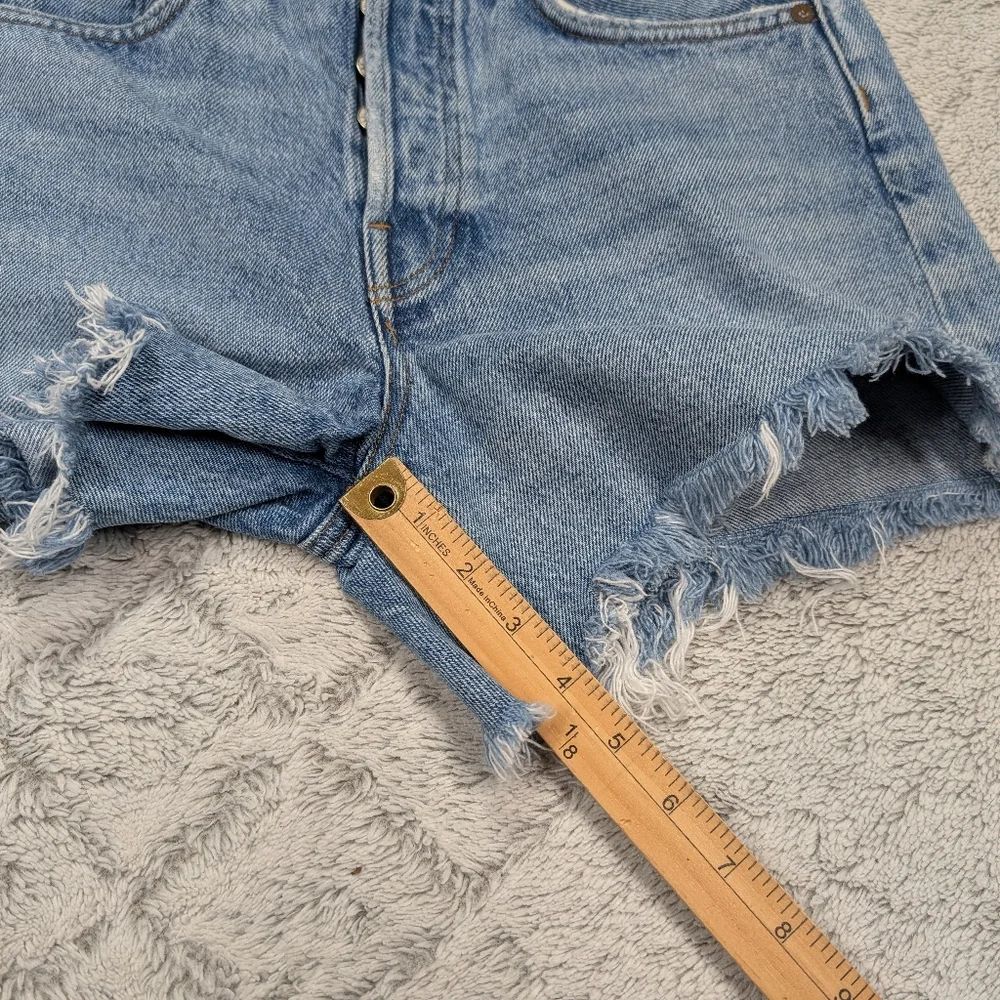 Agolde Shorts Womens 25 Blue Swapmeet Denim Parker Long High Rise Fray Hem - Picture 7 of 9